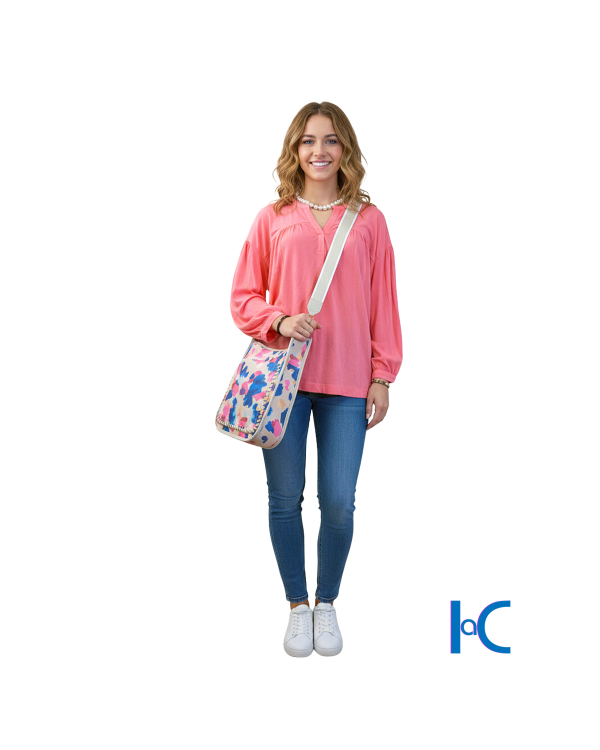 SALMON ROSE SPLIT-NECK TOP