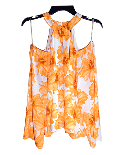 #FLORAL-PRINT HALTER BLOUSE
